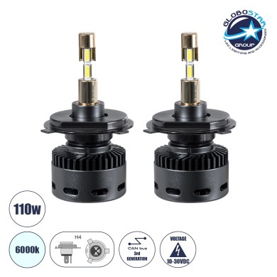 GloboStar® 81504 H4 X10 360° Line KIT Βασικού Φωτισμού Αυτοκινήτου & Φορτηγού 3nd Generation Can-Bus Series LED CREE CXB 110W 22000lm DC 10-30V Αδιάβροχο IP56 Ψυχρό Λευκό 6000K